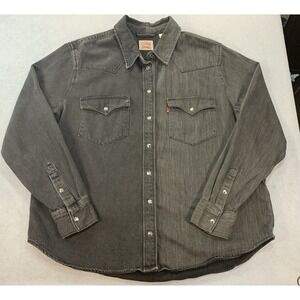 Levis Denim Pearl Snap Shirt Womens Large Black Two-Tone Western Long Sleeve
